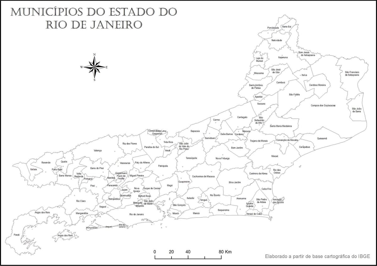 Mapa Rio de Janeiro czarny i biały